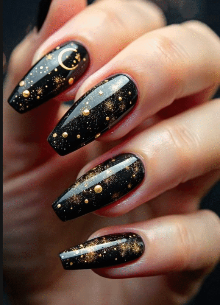 Black Starry Night nails