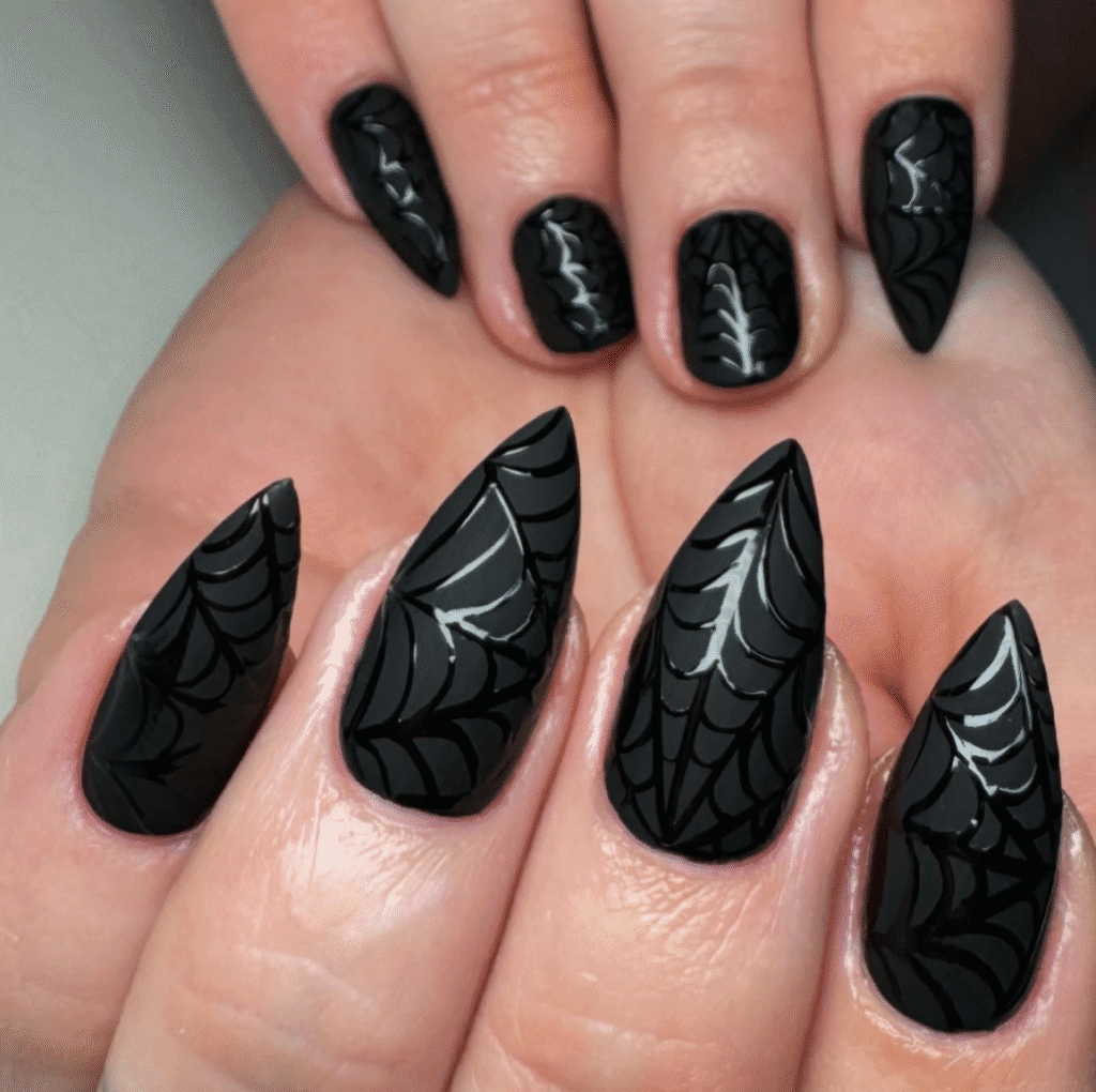 black Spider Web Nails