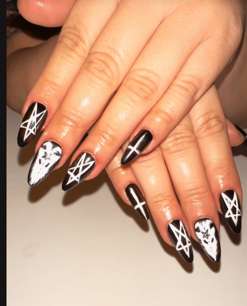Black Shiny Pentagram Nails