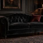 black velvet couch in living room