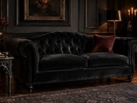 black velvet couch in living room
