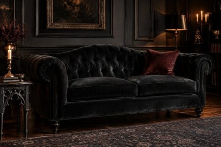 black velvet couch in living room